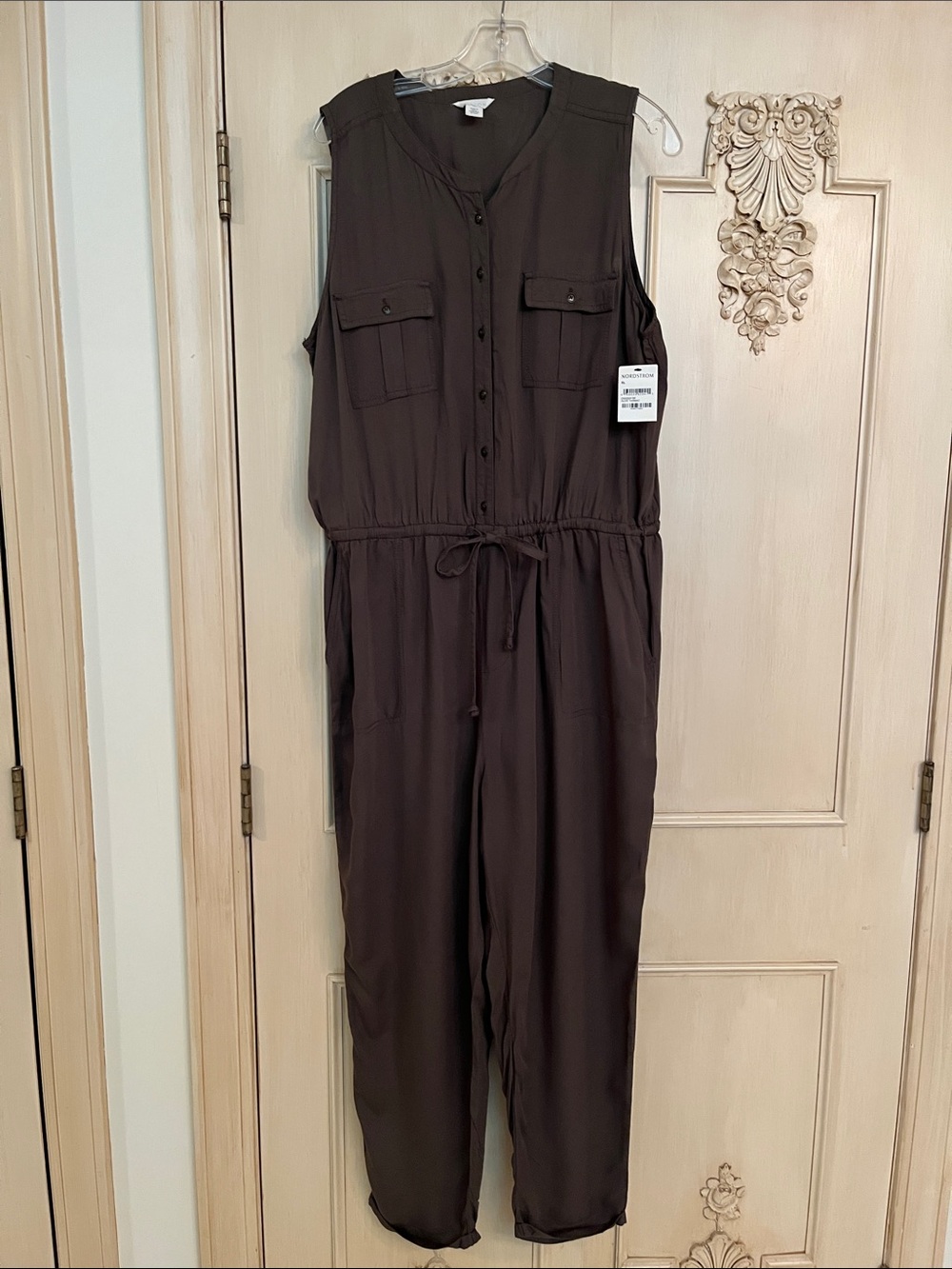 CASLON NWT Lounge Casual Granola Sleeveless Drawstring Utility Olive Jumpsuit XL